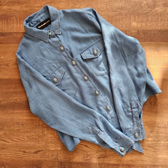 The Kooples Lyocell Western Turquoise Button Down Shirt, 2 (XS), Blue - Picture 4 of 11